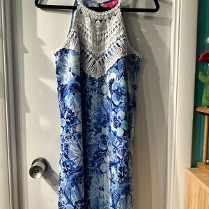 Lilly Pulitzer Blue and White Crochet Trim Dress